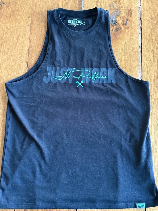 All american roughneck Other - Black Tank Top with Teal 'Just work No Problems' Graphic